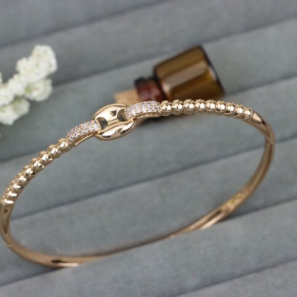 Elegant Rose Gold Beaded Bangle with Central Link Design, XPBL0451 - Picture 11 of 12